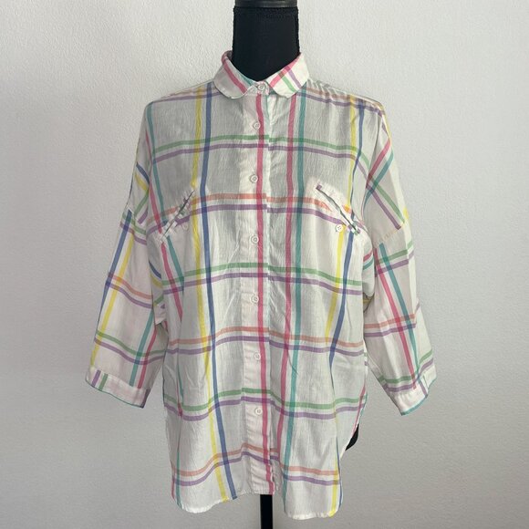 Vintage Diane Von Furstenburg Pastel Plaid Top - Picture 2 of 4